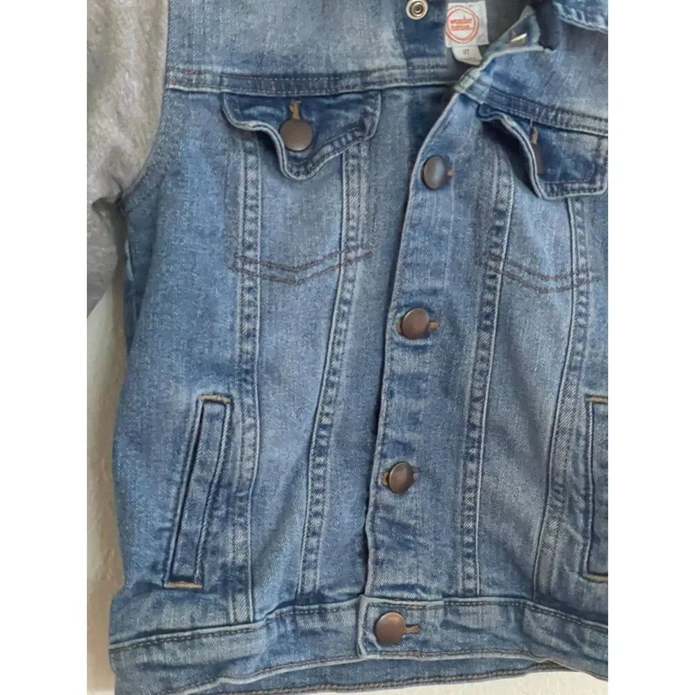Wonder Nation Denim & Fleece Jacket Unisex Size 3T Removeable Hood Medium Wash